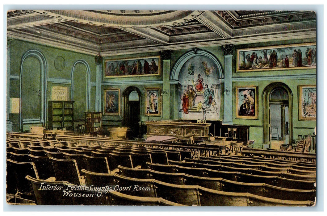 c1910s Interior Fulton County Court Room Scene Wauseon Ohio OH Unposted Postcard