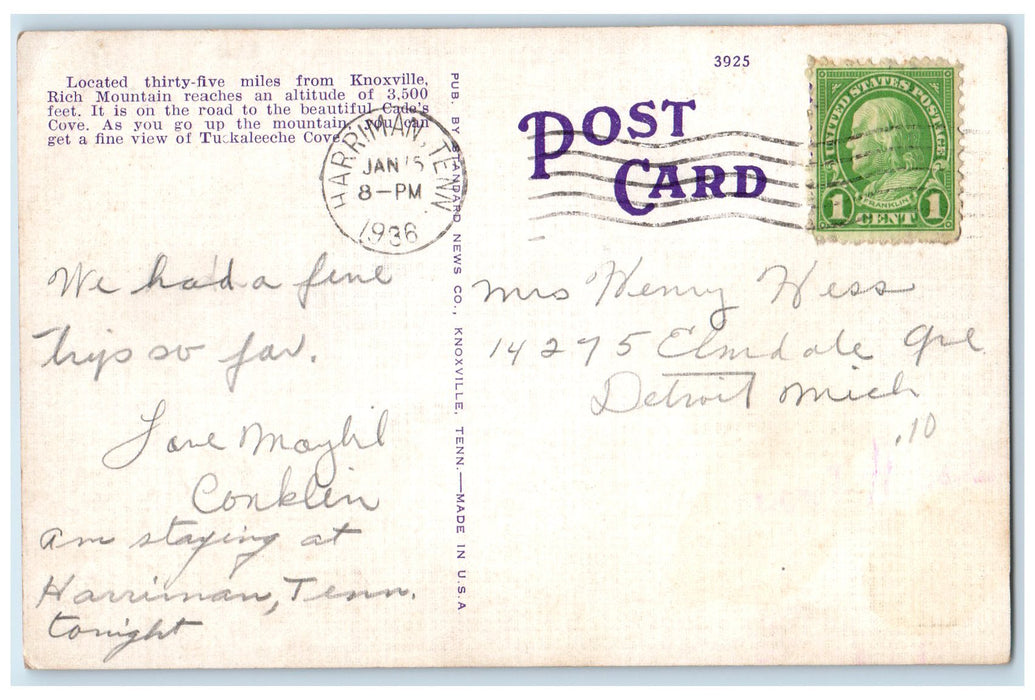 1936 Great Smokey Mountains Swimming Hole National Park Tennessee TN Postcard