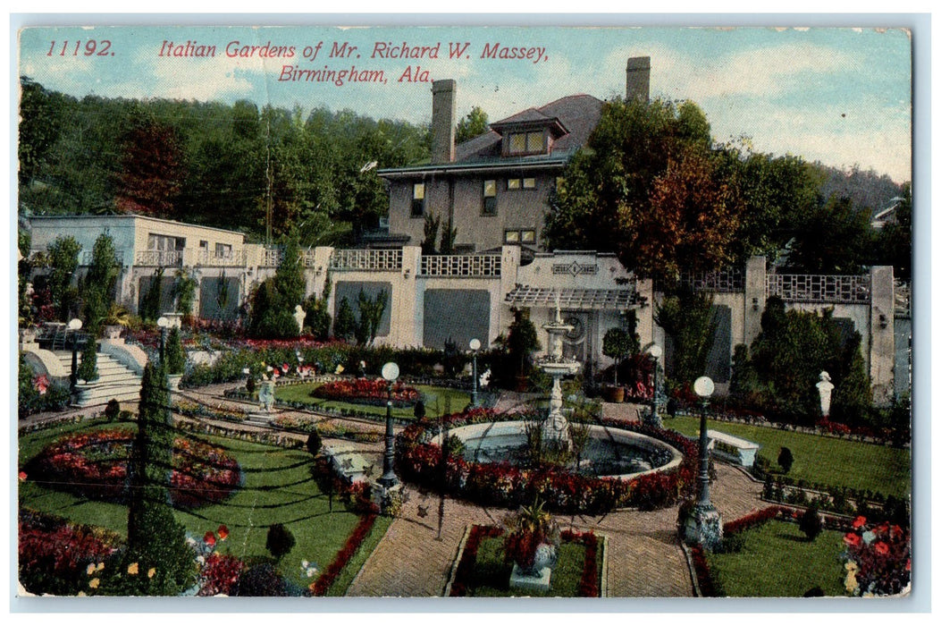 1915 Itailian Gardens Of Mr. Richard W. Massey Birmingham Alabama AL Postcard