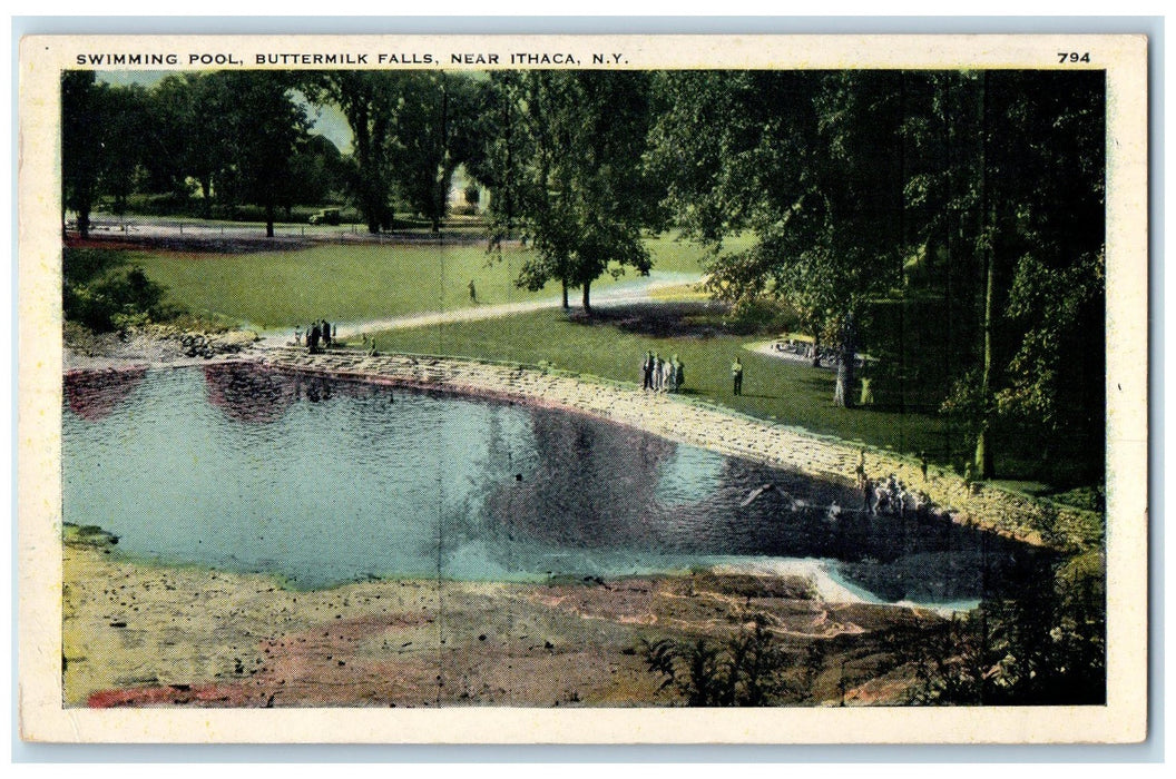 1941 Swimming Pool Buttermilk Falls Bathing Visitors Ithaca New York NY Postcard