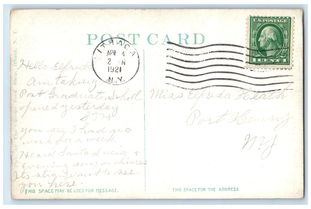 1921 View From Stewart Ave Bridge Cornell University Ithaca New York NY Postcard