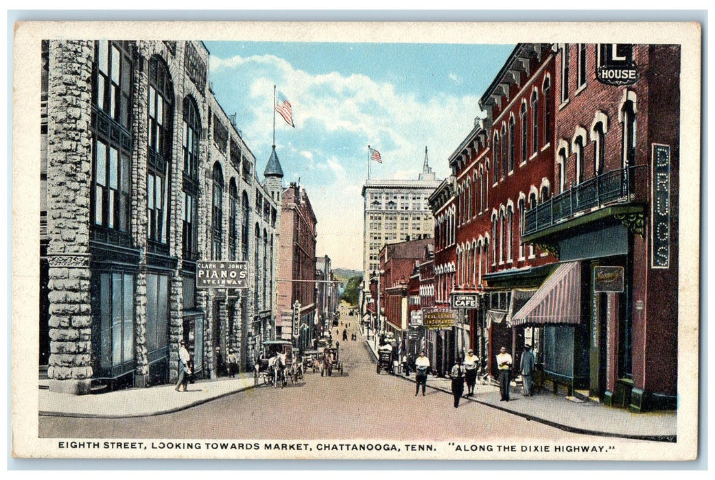 c1920's Eight Street Looking Towards Market Chattanooga Tennessee TN Postcard