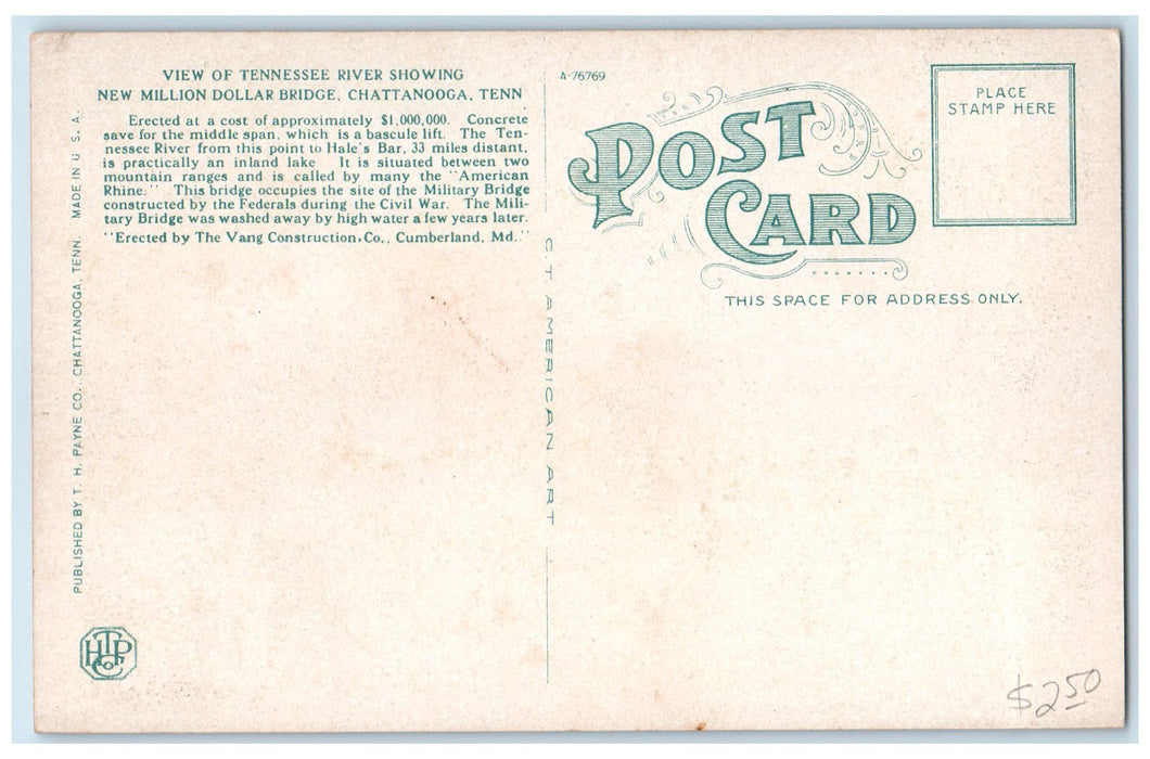c1920's Tennessee River And New Million Bridge Chattanooga Tennessee TN Postcard