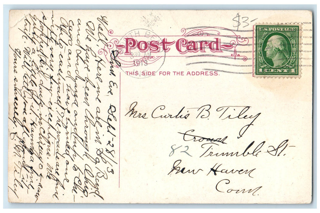 1913 Y.M.C.A. Exterior Roadside Car South Bend Indiana IN Posted Trees Postcard