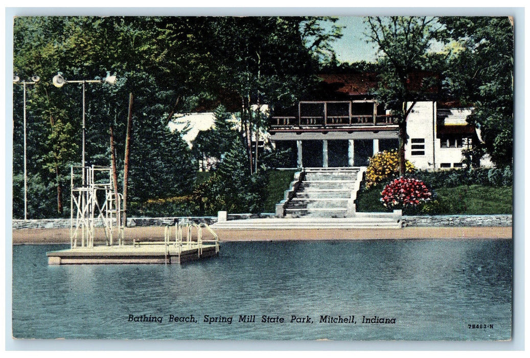 1949 Bathing Beach Spring Mill State Park Mitchell Indiana IN Posted Postcard