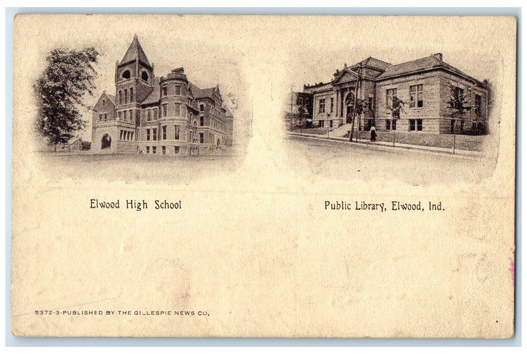 c1940's Elwood High School Public Library Exterior Elwood Indiana IN Postcard