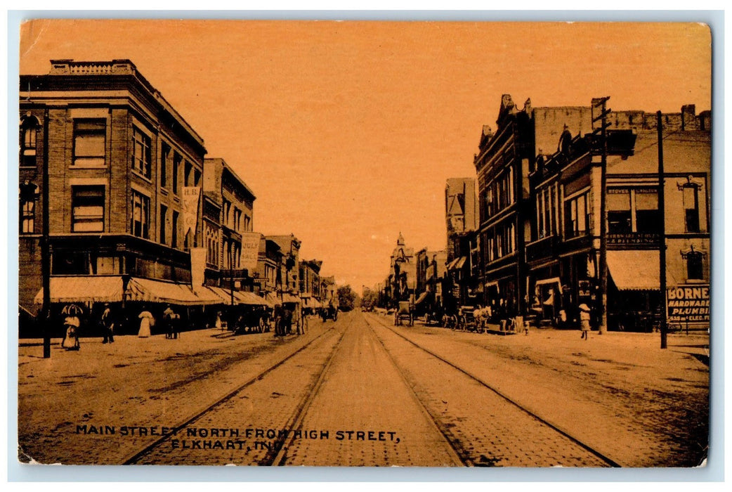 c1940's Main Street North From High Street Elkhart Indiana IN Unposted Postcard