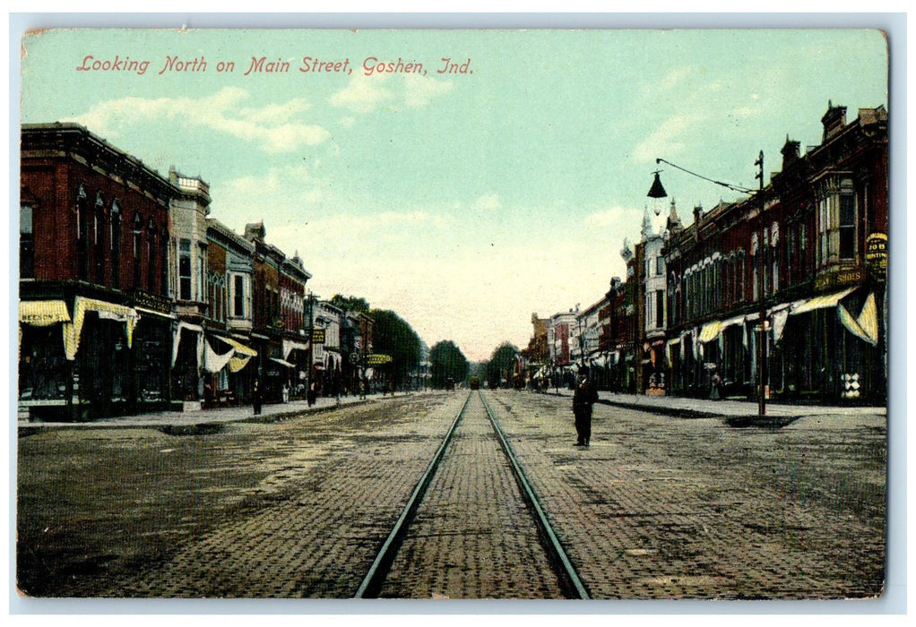 c1910's Looking North On Main Street Shops Goshen Indiana IN Unposted Postcard