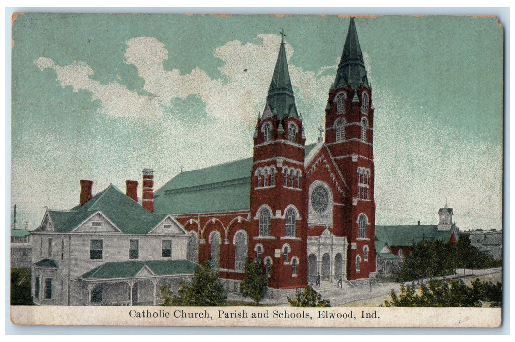 c1910's Catholic Church Parish And Schools Elwood Indiana IN Unposted Postcard