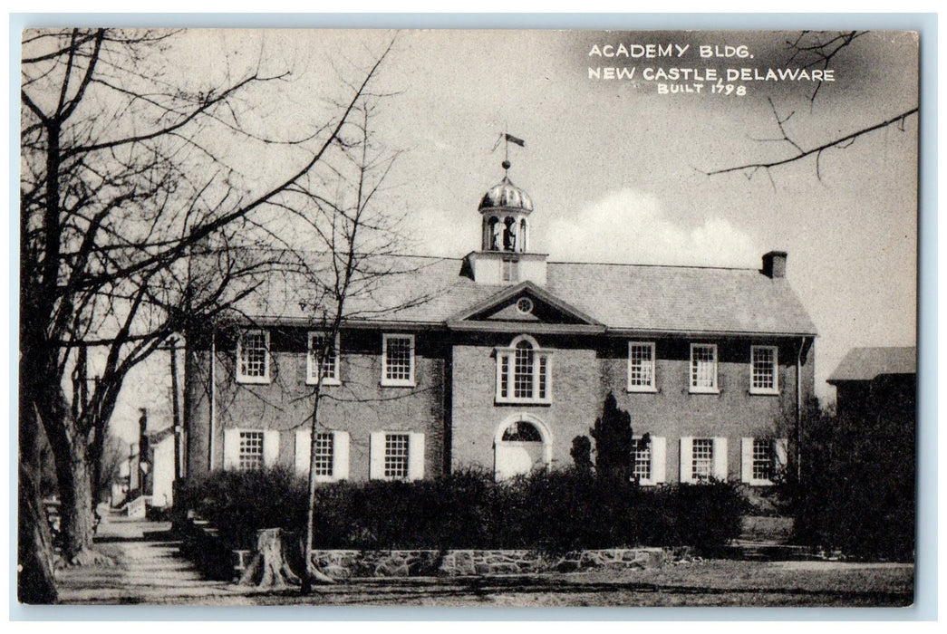 c1950's Academy Building Tower Pathways New Castle Delaware DE Unposted Postcard