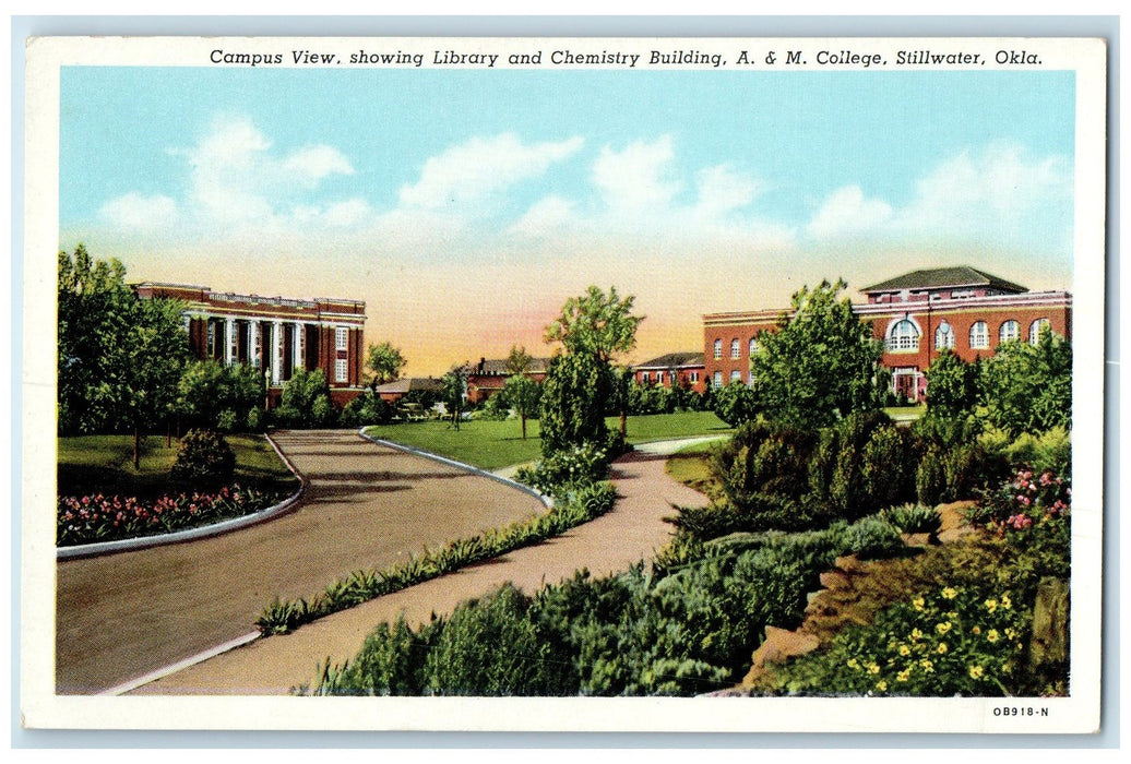 c1920 Campus View Library Chemistry Building A&M College Stillwater OK Postcard