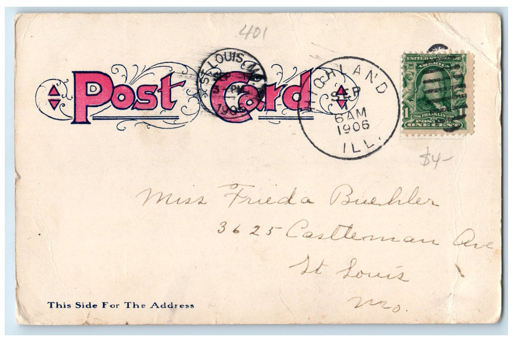 1906 Main Walk In Lindenthal Park Trees Highland Illinois IL Posted Postcard