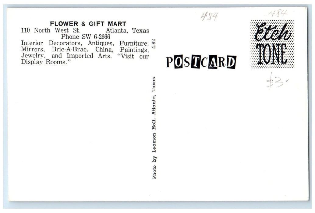 c1940s Flower And Gift Mart Exterior Roadside Atlanta Tennessee TN Tree Postcard