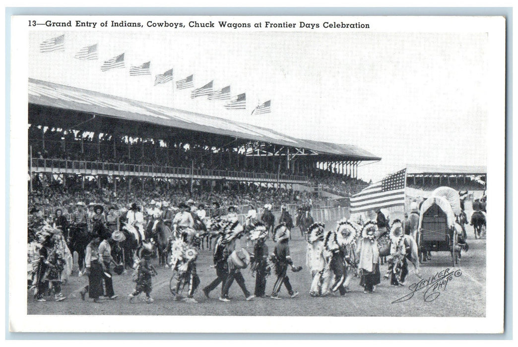 c1940's Grand Entry Of Indians Cowboys Chuck Wagons Fort Worth Texas TE Postcard