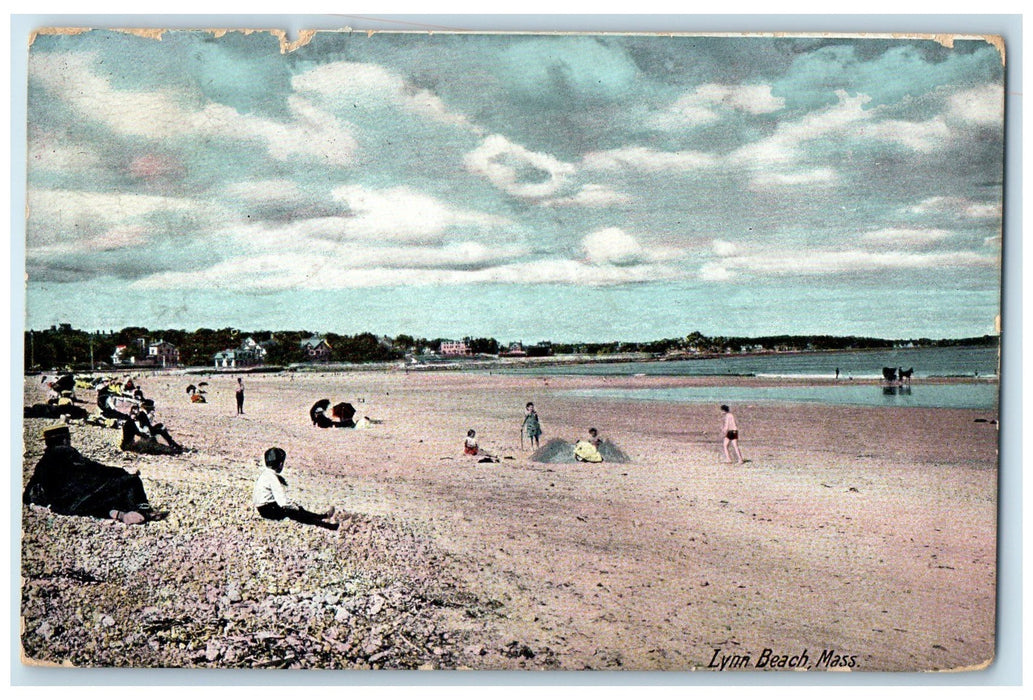 1910 Shore Line Sightseeing Playing Bathing Lynn Beach Massachusetts MA Postcard