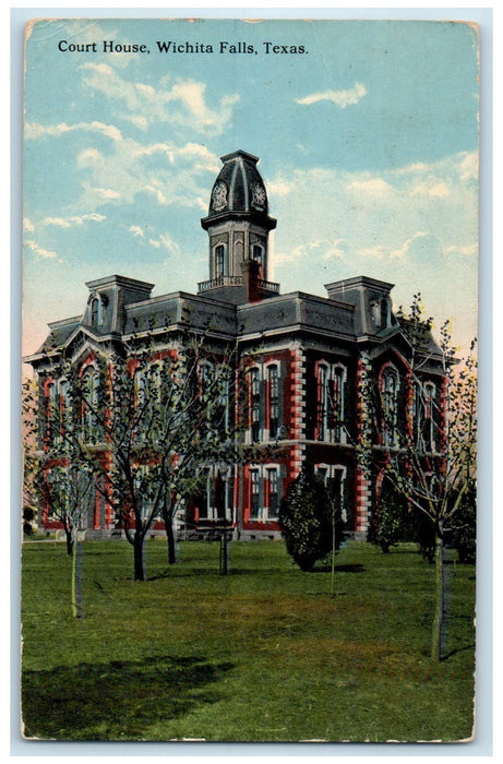 1910 Court House Exterior Clouds Scene Wichita Falls Texas TE Posted Postcard