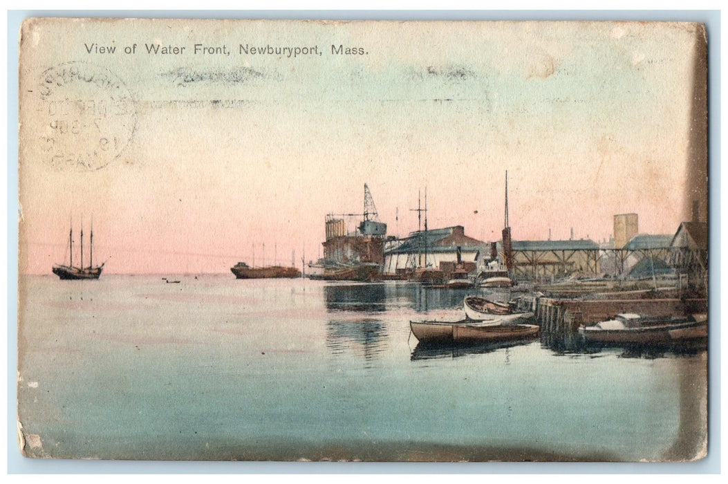 1907 View Of Water Front Harbor Sail Boats Newburyport Massachusetts MA Postcard