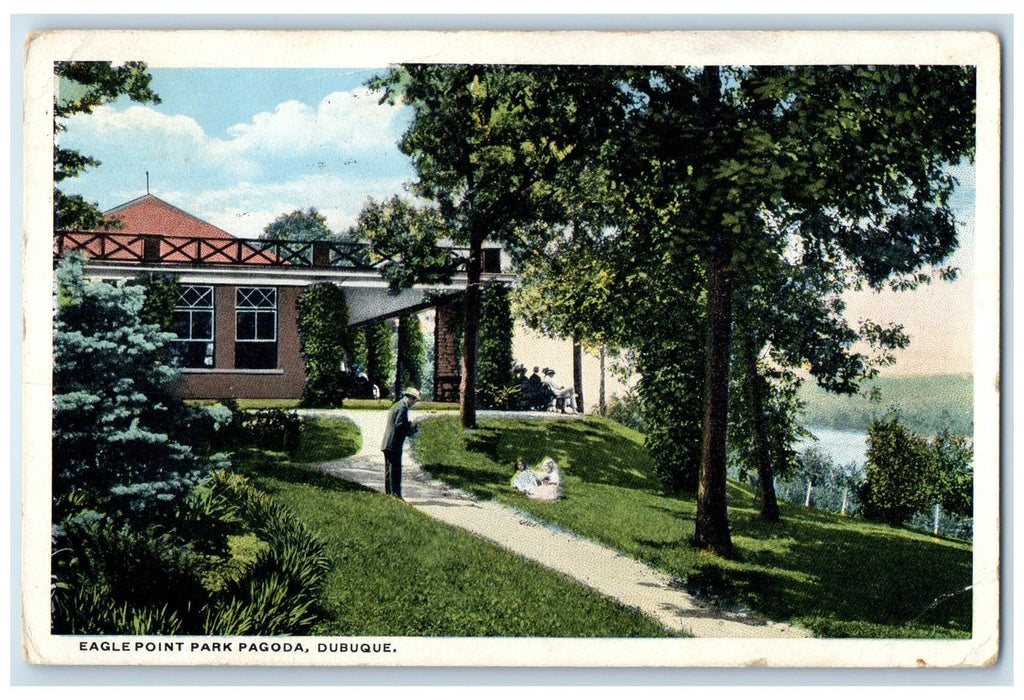 1916 Eagle Point Pagoda People Scene Dubuque Iowa IA Posted Vintage Postcard