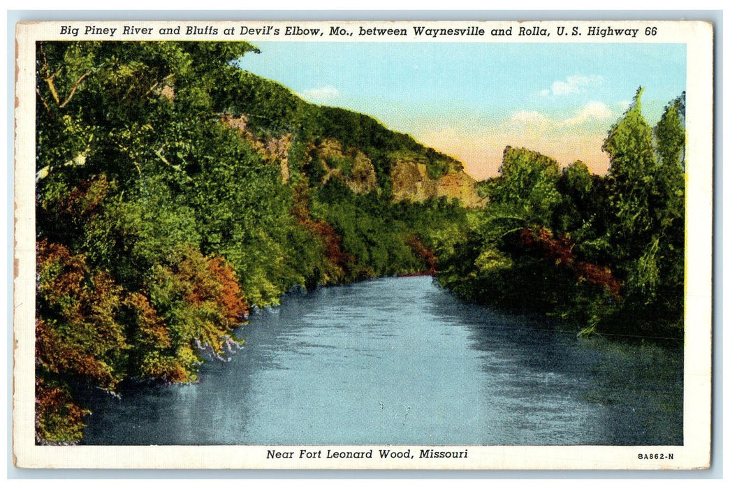 c1920 Big Piney River & Bluffs At Devils Elbow Fort Leonard Missouri MI Postcard