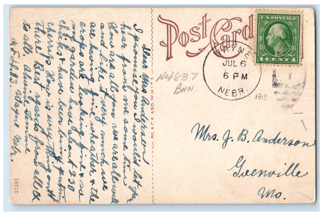 1915 High School Campus Building Dirt Road Wayne Nebraska NE Posted Postcard