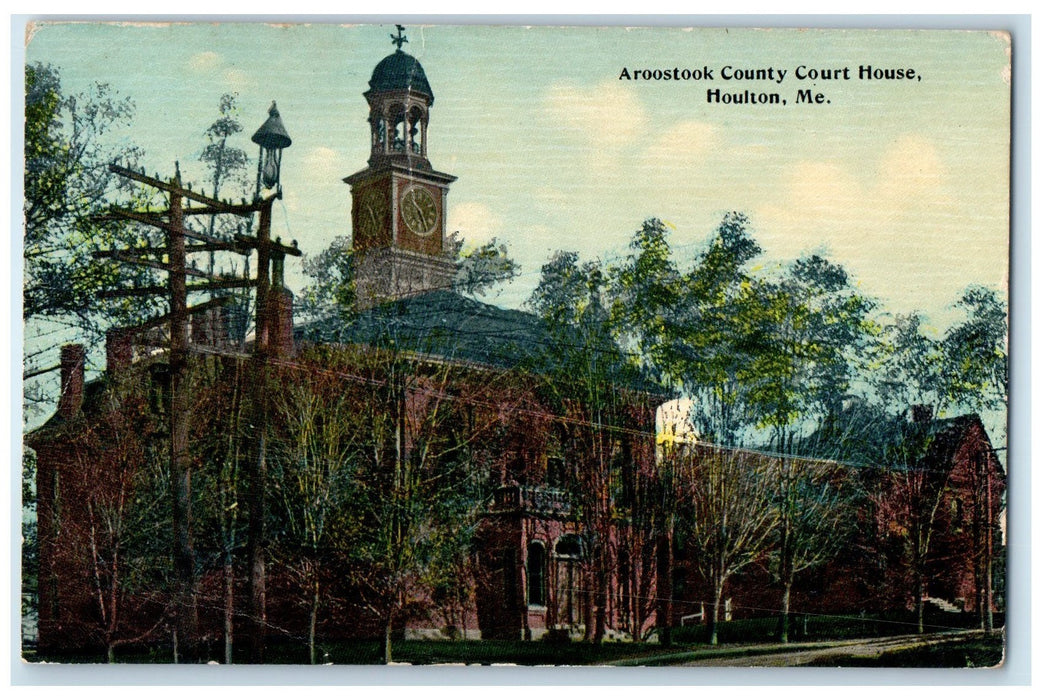 1912 Aroostook County Court House Roadside Houlton Maine ME Posted Tree Postcard