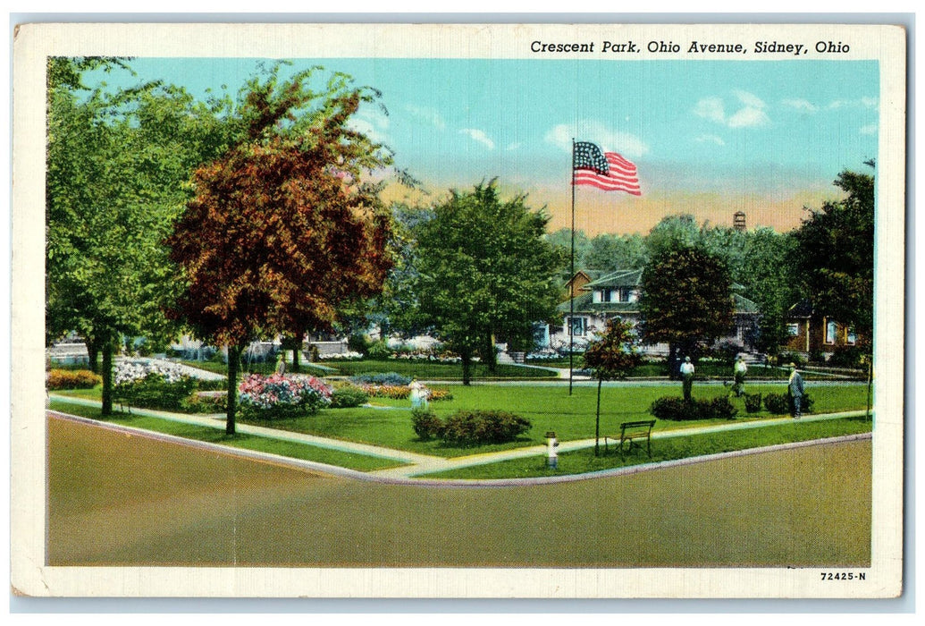 1946 Crescent Park Ohio Avenue Flag Scene Sidney Ohio OH Posted Vintage Postcard