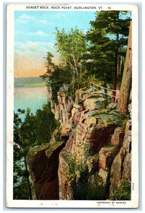 1934 Sunset Rock Scene Rock Point Burlington Vermont VT Posted Vintage Postcard