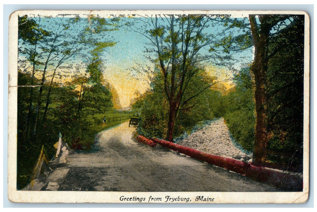 1938 Greetings From Fryeburg Country Road Maine ME Posted Vintage Postcard