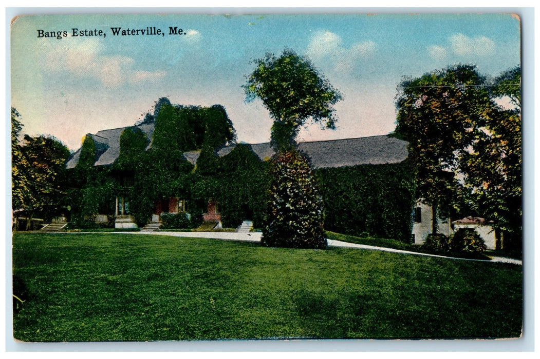 1916 Bangs Estate Building Ground Road Trees Waterville Maine ME Posted Postcard