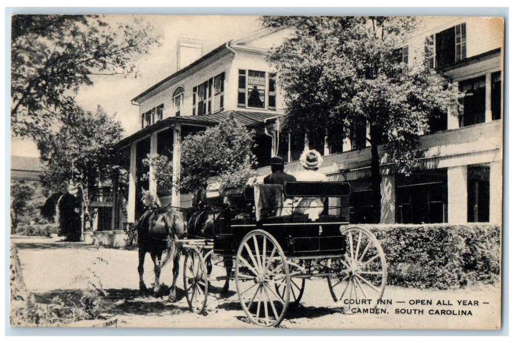 c1940's Court Inn Carriage Scene Open All Year Camden South Carolina SC Postcard