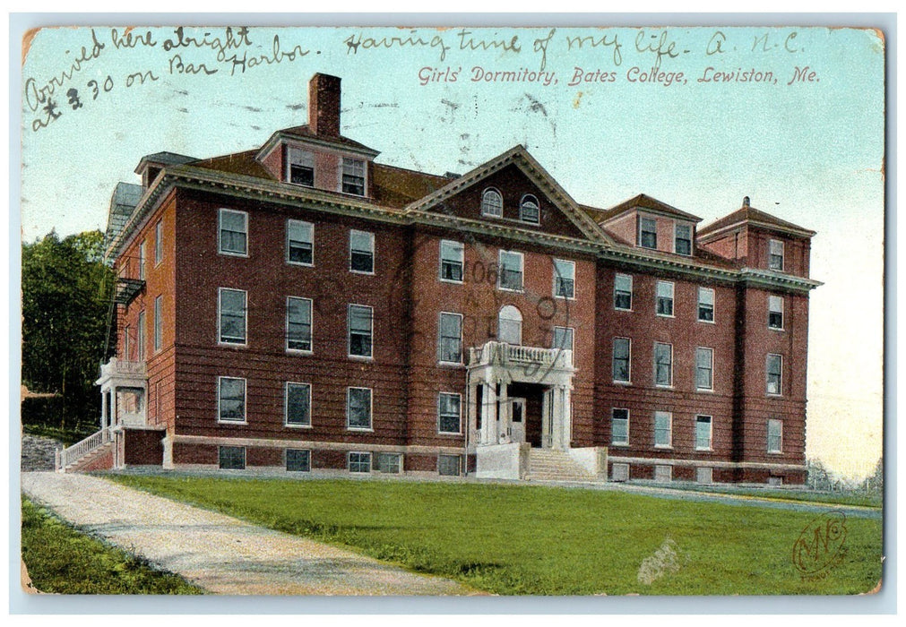 1907 Girls Dormitory Bates College Building Dirt Road Lewiston Maine ME Postcard