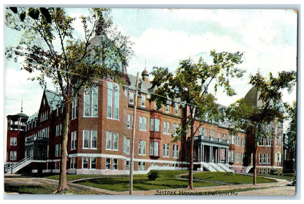 c1950's Sisters Hospital Building Dirt Road Entrance Lewiston Maine ME Postcard