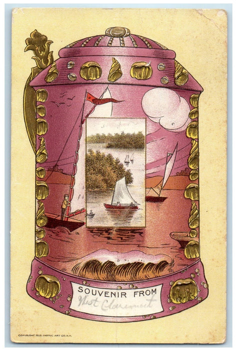 1910 Souvenir From West Claremont Sailboat Embossed New Hampshire NH Postcard