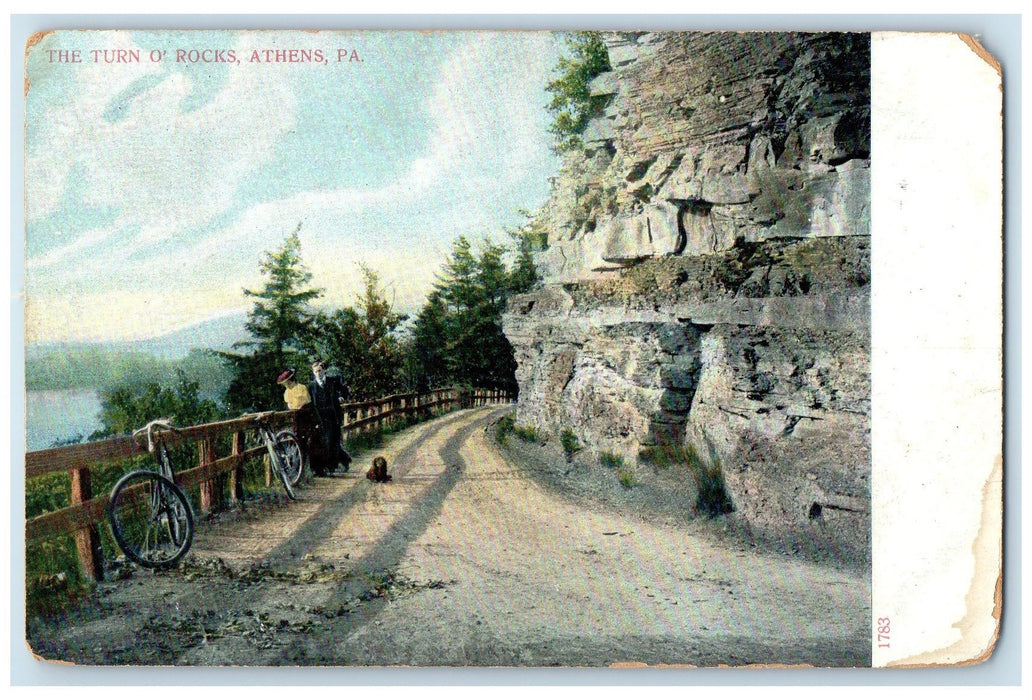 c1905's Turn O' Rocks Couple Bicycle Dirt Road Athens Pennsylvania PA Postcard