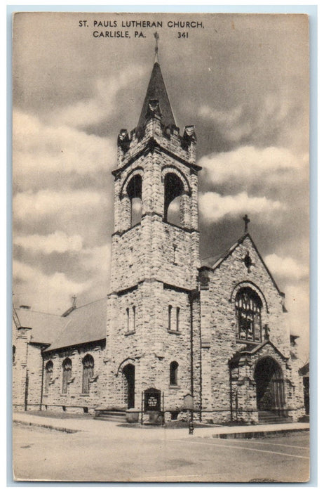 c1910 St. Pauls Lutheran Church Building Tower Carlisle Pennsylvania PA Postcard