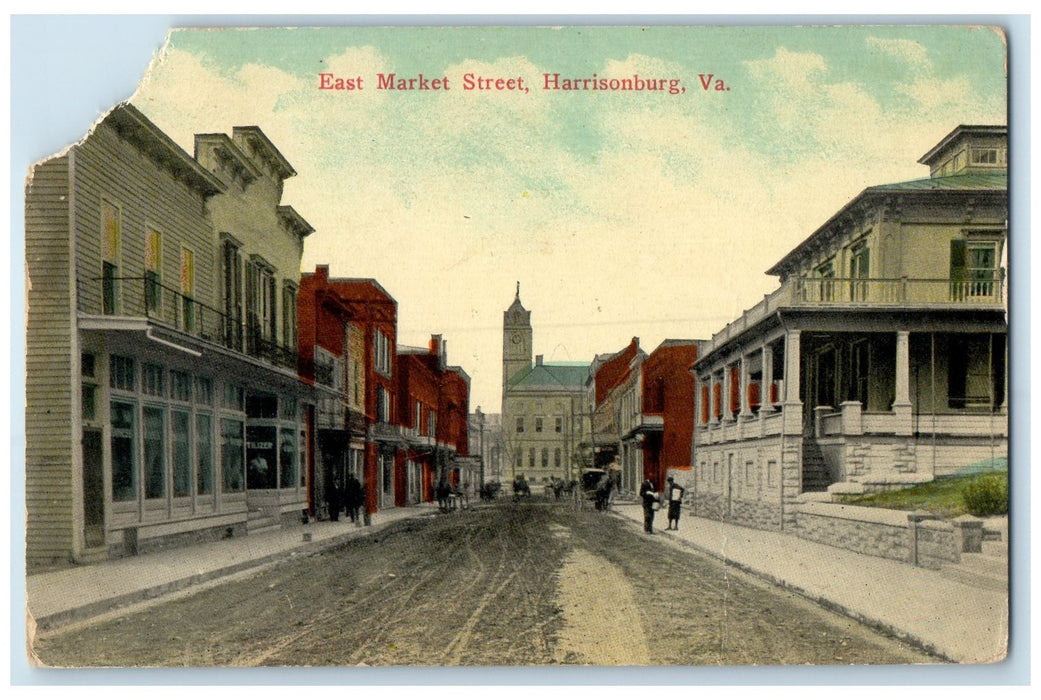 c1910's East Market Street Buildings Dirt Road Harrisonburg Virginia VA Postcard