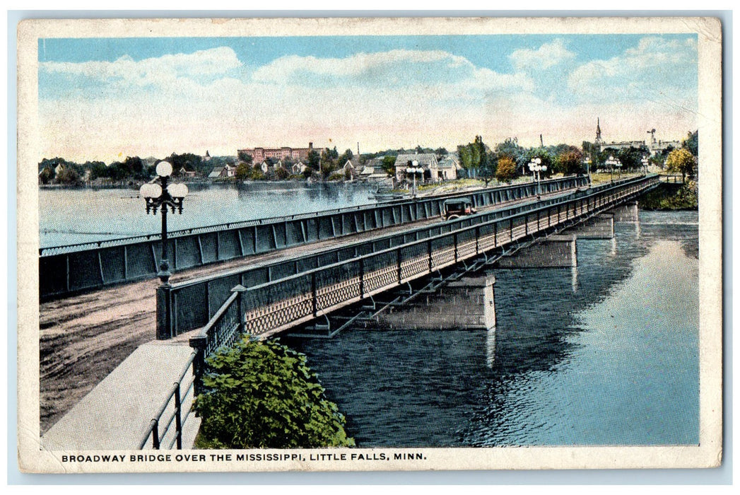 c1920's Broadway Bridge Over The Mississippi Little Falls Minnesota MN Postcard