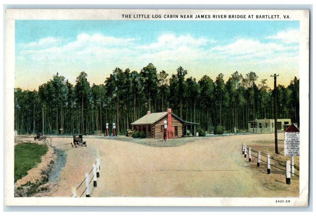 c1920 The Little Log Cabin Near James River Bridge Bartlett Virginia VA Postcard