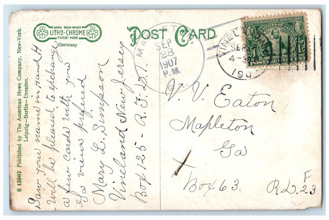 1907 The Lake Willow Boats Dock Kid & Man House Grove New Jersey NJ Postcard