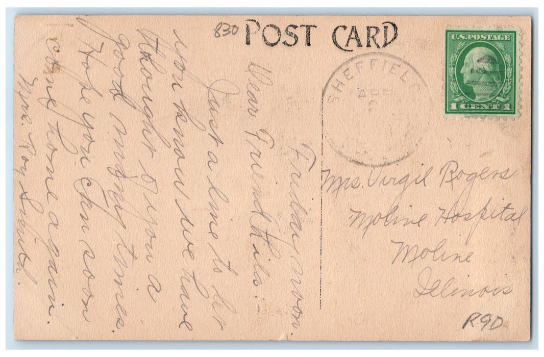 c1910's Village Hall Building Tower Ground Trees Sheffield Illinois IL Postcard