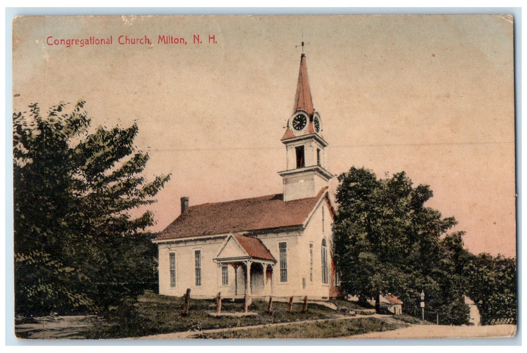 1909 Congregational Church Clock Tower Building Milton New Hampshire NH Postcard