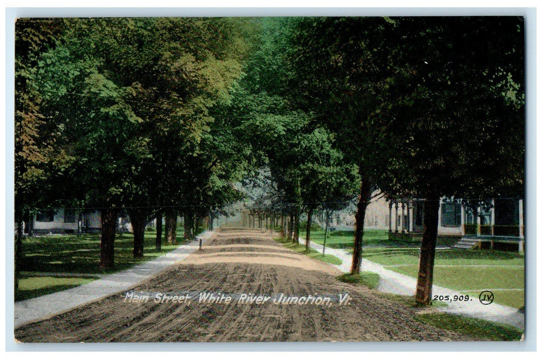 c1910's Main Street White River Dirt Road Pathways Junction Vermont VT Postcard