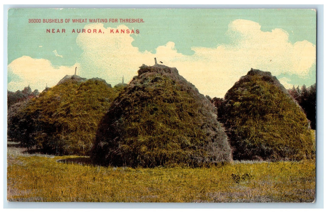 c1910's Bushels Of Wheat Waiting For Thresher Aurora Kansas Unposted Postcard