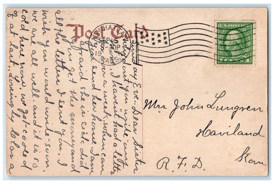 1912 Marshall Building Exterior Roadside Manhattan Kansas KS Posted Car Postcard
