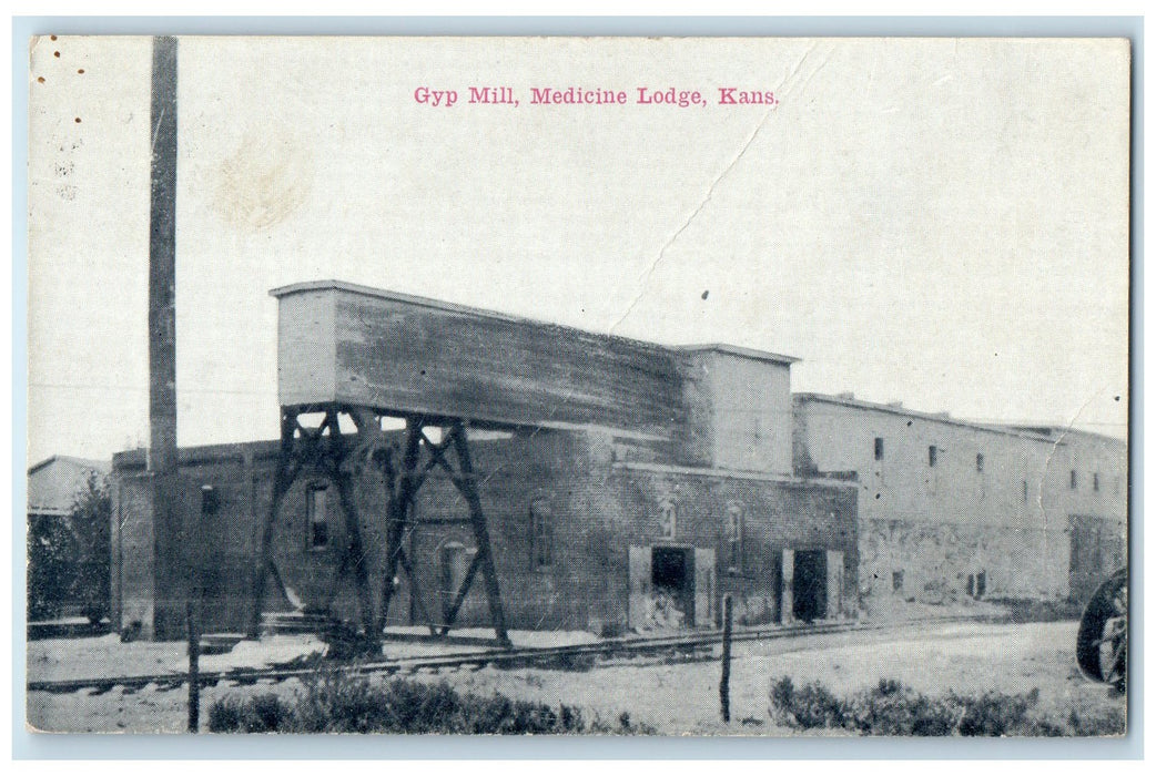 1914 Gyp Mill Scene Buildings Medicine Lodge Kansas KS Posted Vintage Postcard