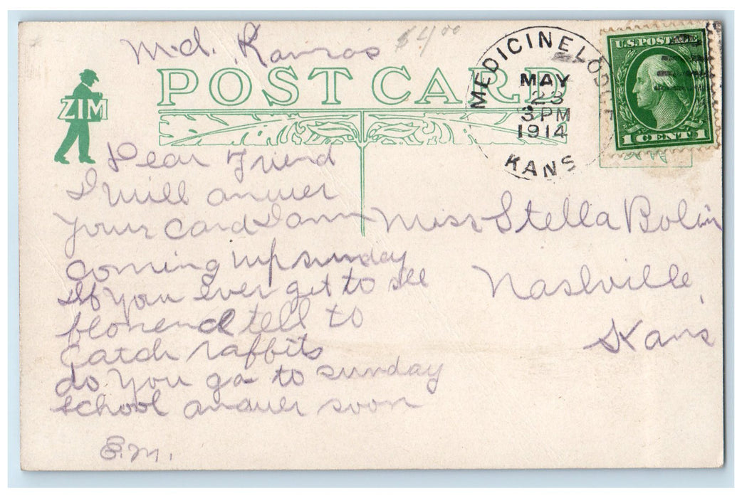 1914 Gyp Mill Scene Buildings Medicine Lodge Kansas KS Posted Vintage Postcard