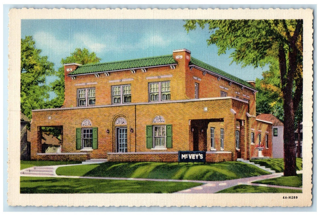 c1940s McVey Mortuary Exterior Roadside Ottawa Kansas KS Unposted Trees Postcard