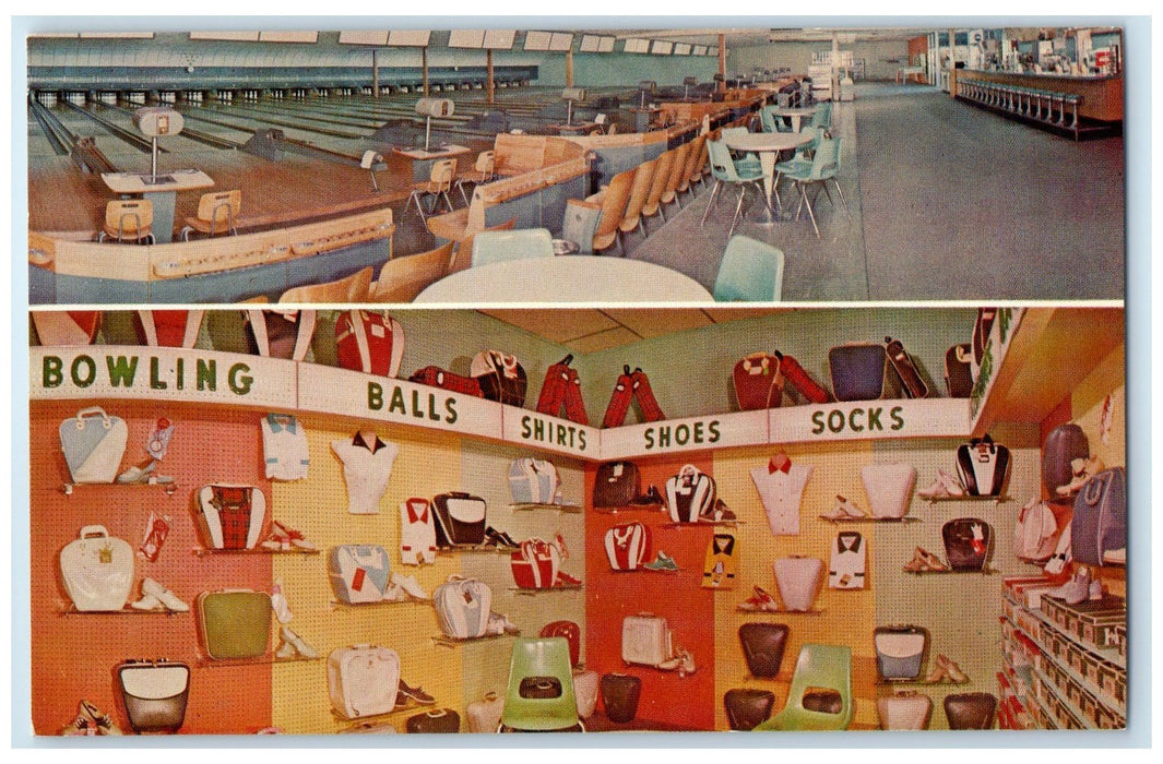 c1960's Shawnee Village Bowl Interior Shawnee Kansas KS Unposted Bags Postcard