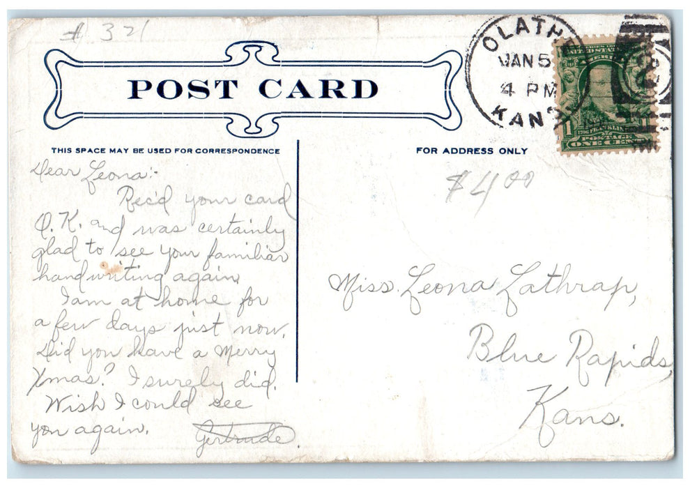 1960 The Grange Building Exterior Roadside Olathe Kansas KS Carriages Postcard