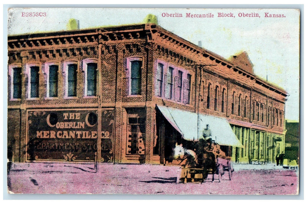 1913 Oberlin Mercantile Block Department Store Oberlin Kansas KS Posted Postcard